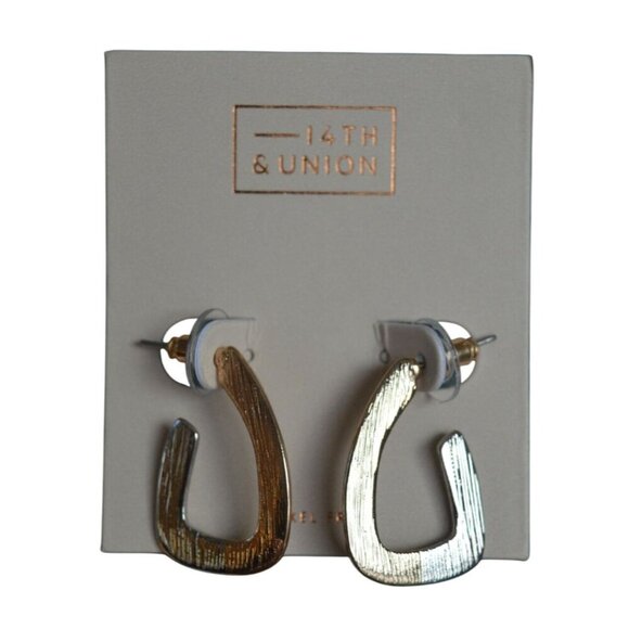 14th & Union Gold  Silver Textured Open Hoop Earrings NWT Gift - Picture 4 of 4